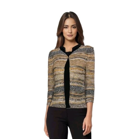 St John Couture Evening Jacket Womens 12 Gold Tweed Career Classic Blazer Short